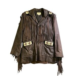 Scully Brown Leather Vintage Jacket Fringe Native American Beading Size 42
